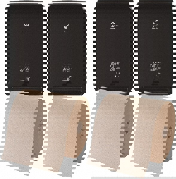 Paper Towel & Dispenser Set with 2 Dispensers & 2 Cases of (6) Rolls per Case of 1-Ply Brown Paper Towels